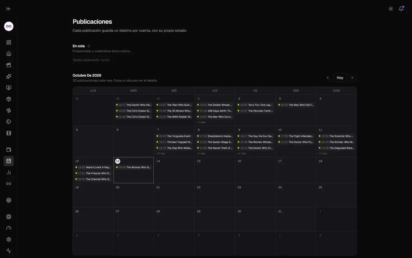 Calendario mensual de publicaciones programadas